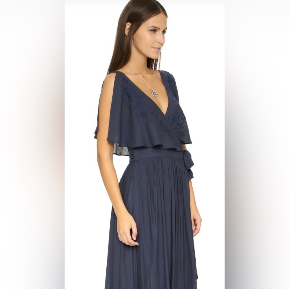 Free People Boho Embroidered Flowy Wrap V-Neck Flutter Sleeve Maxi Dress Size XS - Picture 2 of 14